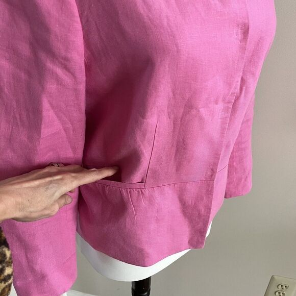 Talbots Linen Collarless Jacket size 6 Peplum Blazer Pink Preppy Academia - Picture 10 of 13